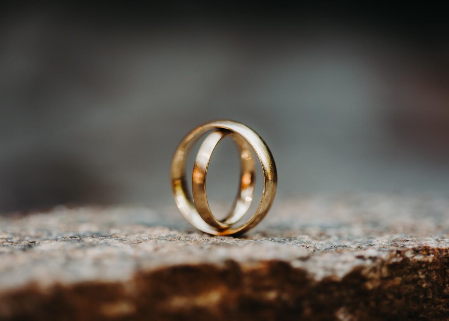 Hochzeitsfotograf Leipzig fotografiert Ringe kreativ. Schlichte goldene Eheringe ineinander gelegt